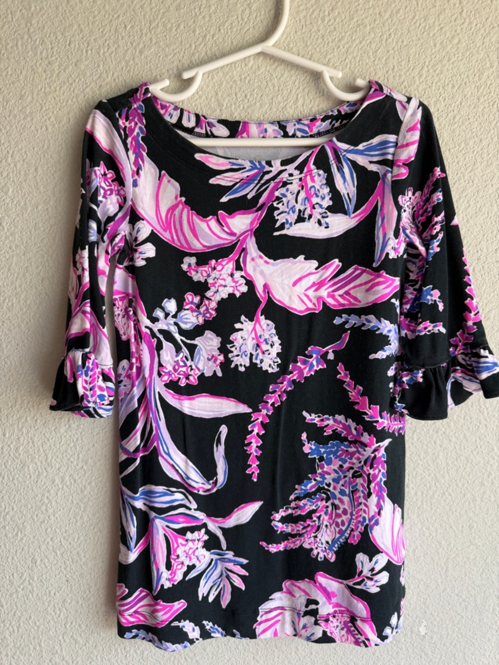 Lilly Pulitzer Black Top with Pink & Purple Floral Print
